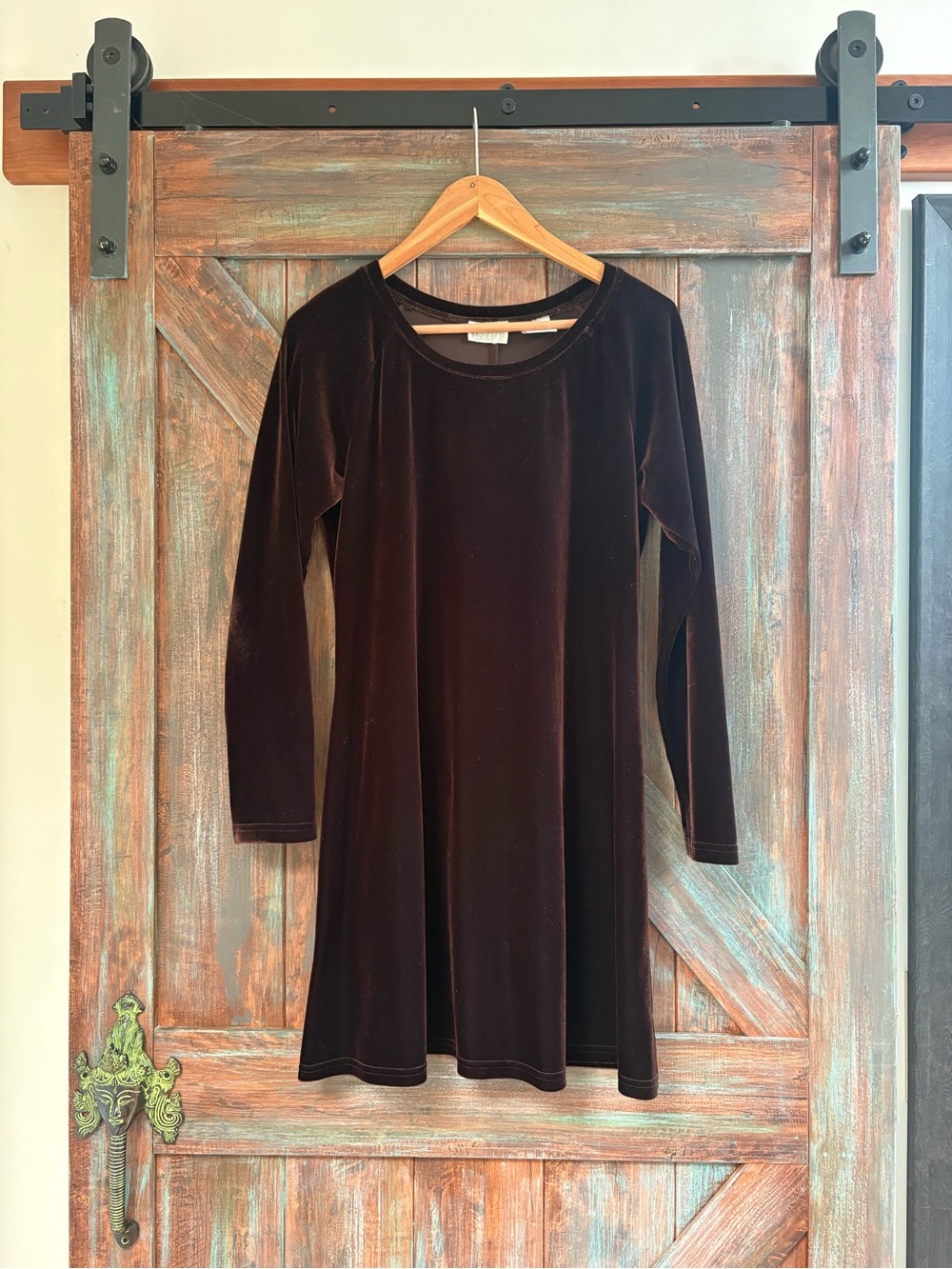 Vintage Brown Velvet Long Sleeve Dress